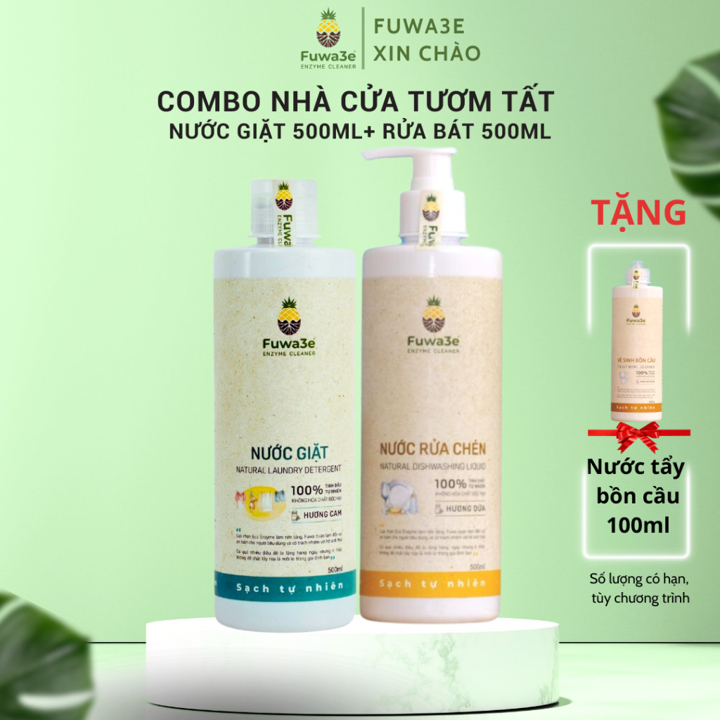 Combo Nước Giặt Fuwa3e Hương Cam Và Nước Rửa Chén Bát Hữu Cơ FUWA3E An Toàn Cho Da Nhạy Cảm, Viêm Da