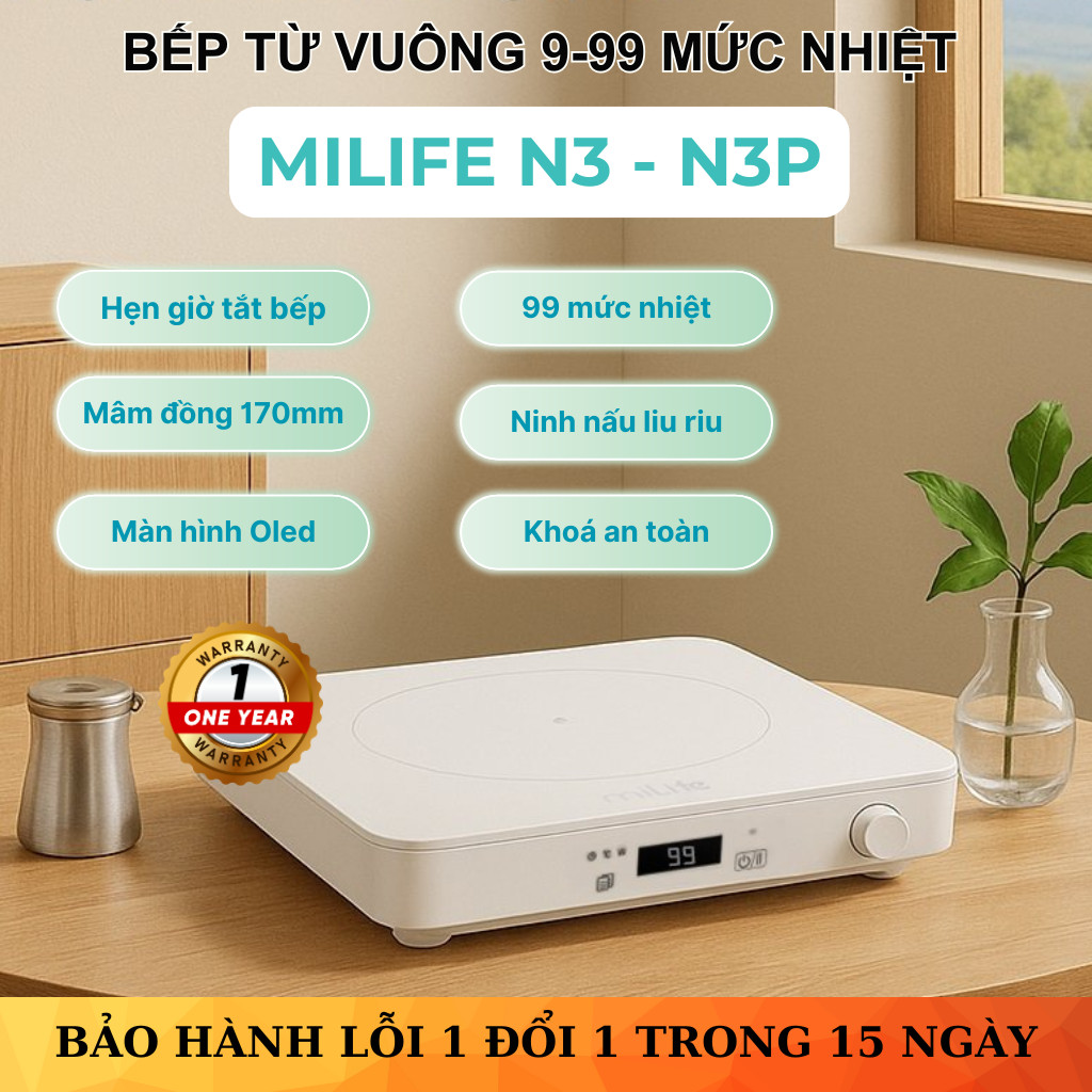 [HCM Hoả Tốc] - Bếp từ 99 mức nhiệt công suất 2100w miLife N3P có hẹn giờ, đun liu riu