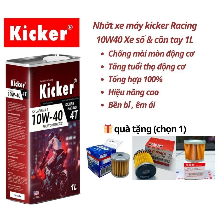 Dầu nhớt xe máy Kicker Racing 10w40 1L dành cho xe số và côn tay