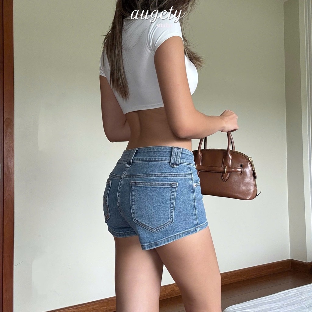 Quần Short Jean Nữ Cạp Thấp Thêu Chữ A Ôm Mông Tôn Dáng Co Giãn Nhẹ Basic Cá Tính Augety Studio, CECE SHORTS | BigBuy360 - bigbuy360.vn