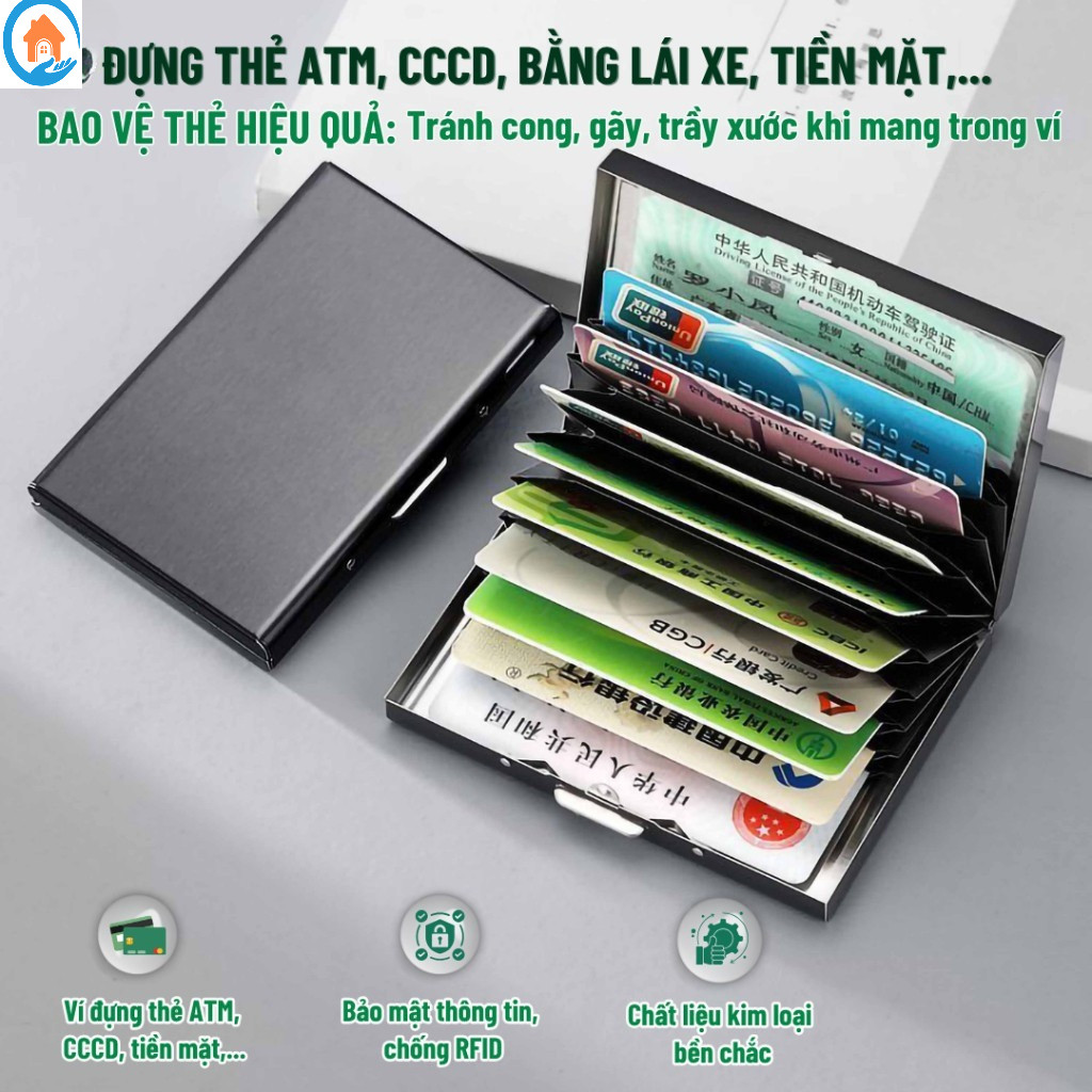 Ví đựng thẻ tín dụng bằng thép không gỉ chống từ với thiết kế nhỏ gọn, tiện lợi cho người dùng