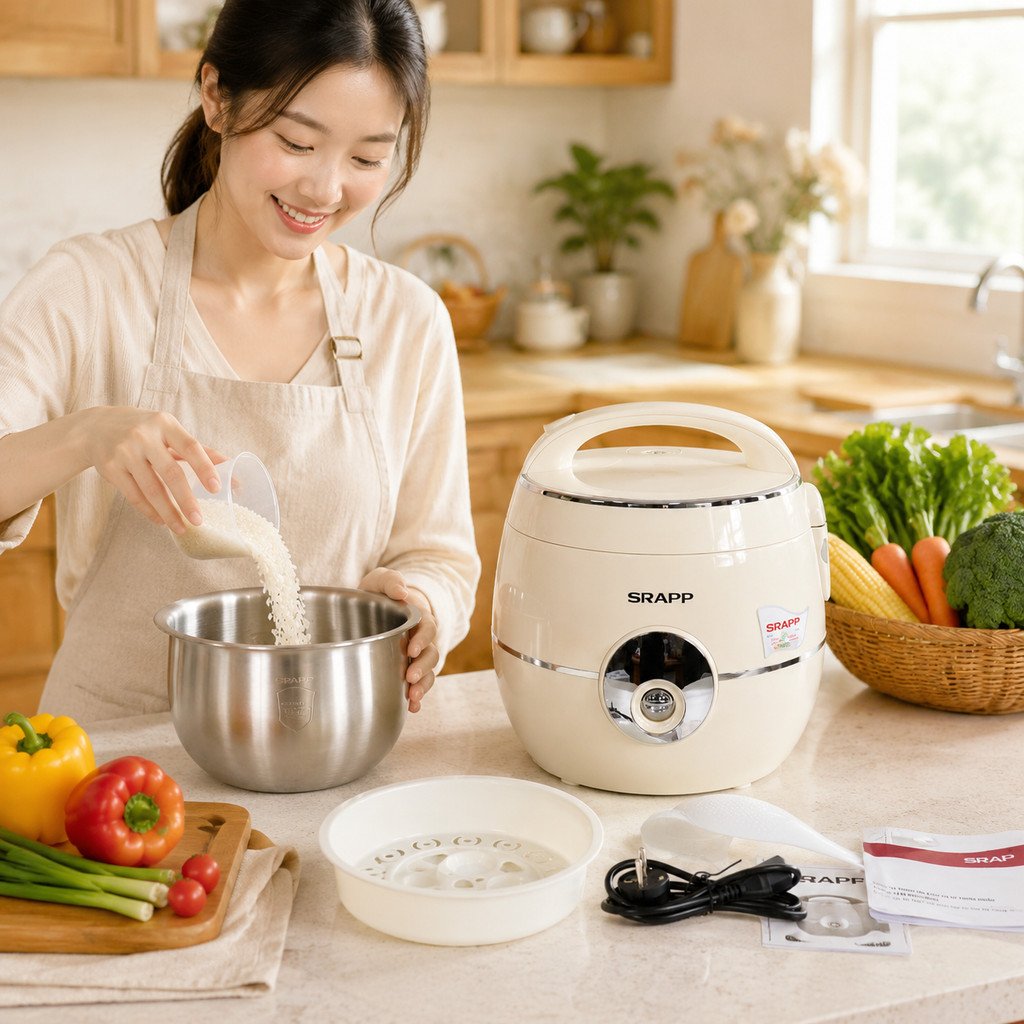 NỒI CƠM ĐIỆN SRAPP 1.8l LÒNG INOX 304, nồi cơm điện nấu cơm ngon BẢO HÀNH 1 NĂM