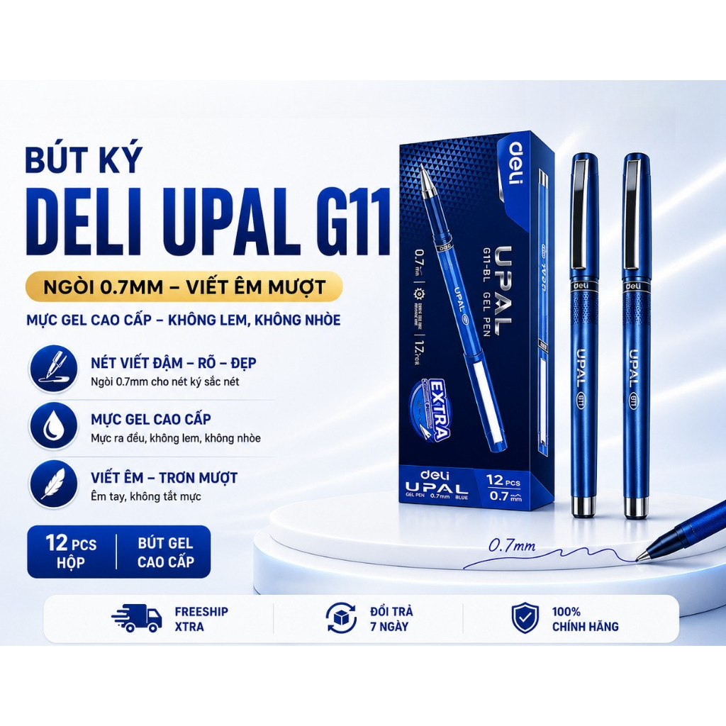 Bút Ký Deli Upal G11 / G11-BL 0.7mm – Bút Gel Cao Cấp, Mực Đậm, Không Lem, Viết Êm, Chính Hãng