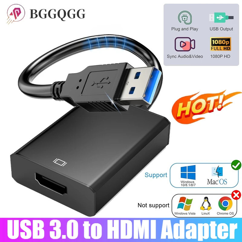 Bộ Chuyển Đổi USB 3.0 Sang HDMI 1080P USB Sang HDMI Cáp USB A Sang HDMI 60Hz Bộ Chuyển Đổi Video Âm 
