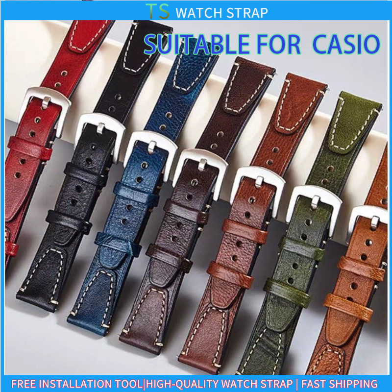 Áp dụng cho Đồng hồ nam CASIO IWC SEIKO Dây đeo đồng hồ bằng da sáng chế bóng, Da bò chà nhám tay cổ