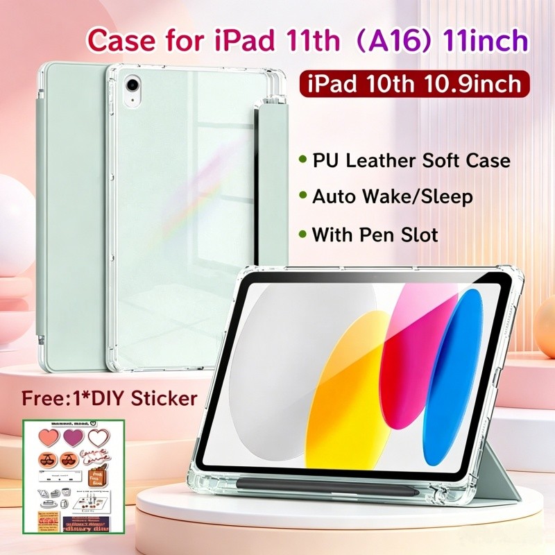 Ốp Lưng Cho iPad 11th A16 11inch Có Khe Cắm Bút Trong Suốt Mặt Sau Từ Tính Bảo Vệ Cho iPad A16 / iPa