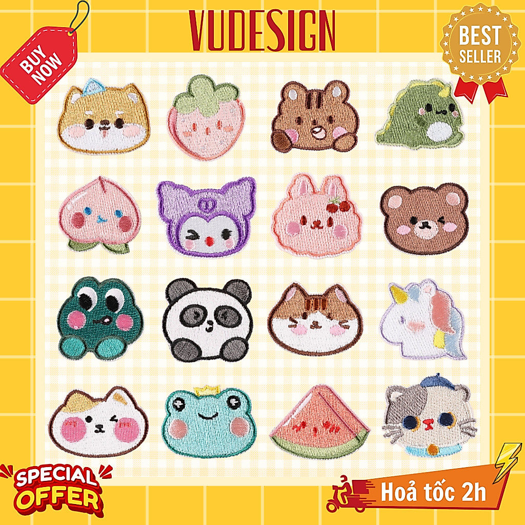 Sticker Vải, Sticker Ủi Thêu Quần Áo, Balo  Con Vật Dễ Thương Đánh Dấu Đồng Phục cho Bé Vudesign