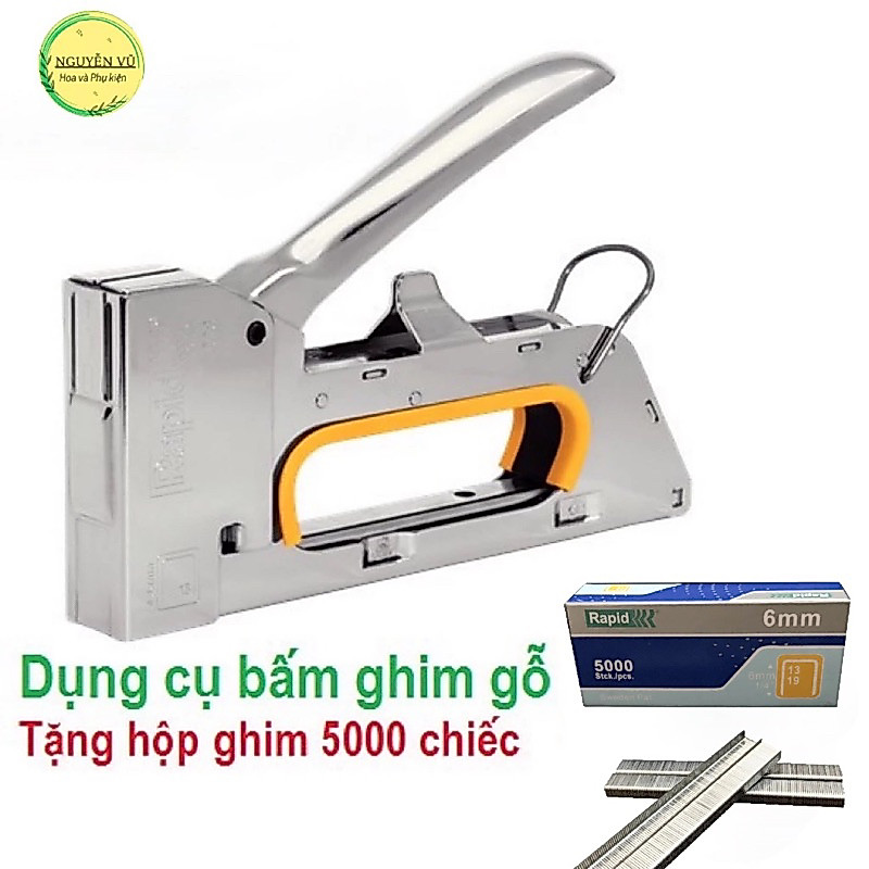 Máy bắn ghim cầm tay Rapip đóng giỏ quả giỏ quà máy ghim cầm tay ghim vào gỗ, khung tranh, tường