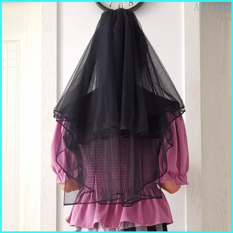 Alia Tulle Mũ Đội Đầu Ngắn Ren Đen Viền Halloween Trang Phục Phụ Kiện