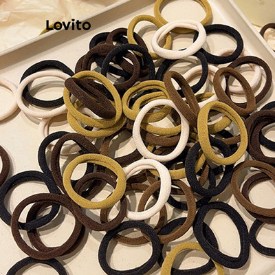 Lovito Dây Buộc Tóc Phong cách thường ngày Gói Trơn 100 Que Trà Sữa Màu Dây Buộc Tóc Liền Mạch Cho Nữ LFA08528