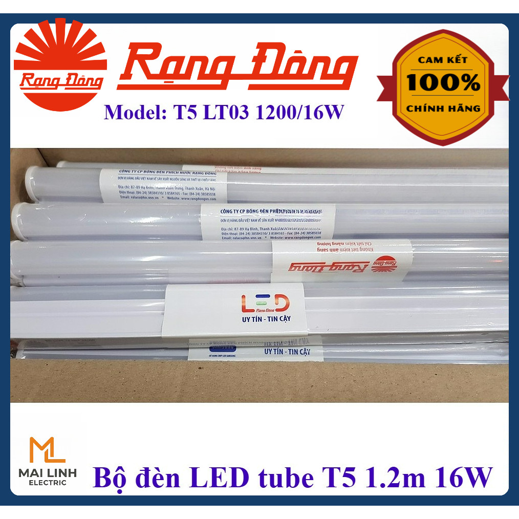 (Rạng Đông) Bộ Đèn LED Tube Liền Thân T5 LT03 16W -Dài 120cm - Nối liền các bóng -Ánh sáng trung thự