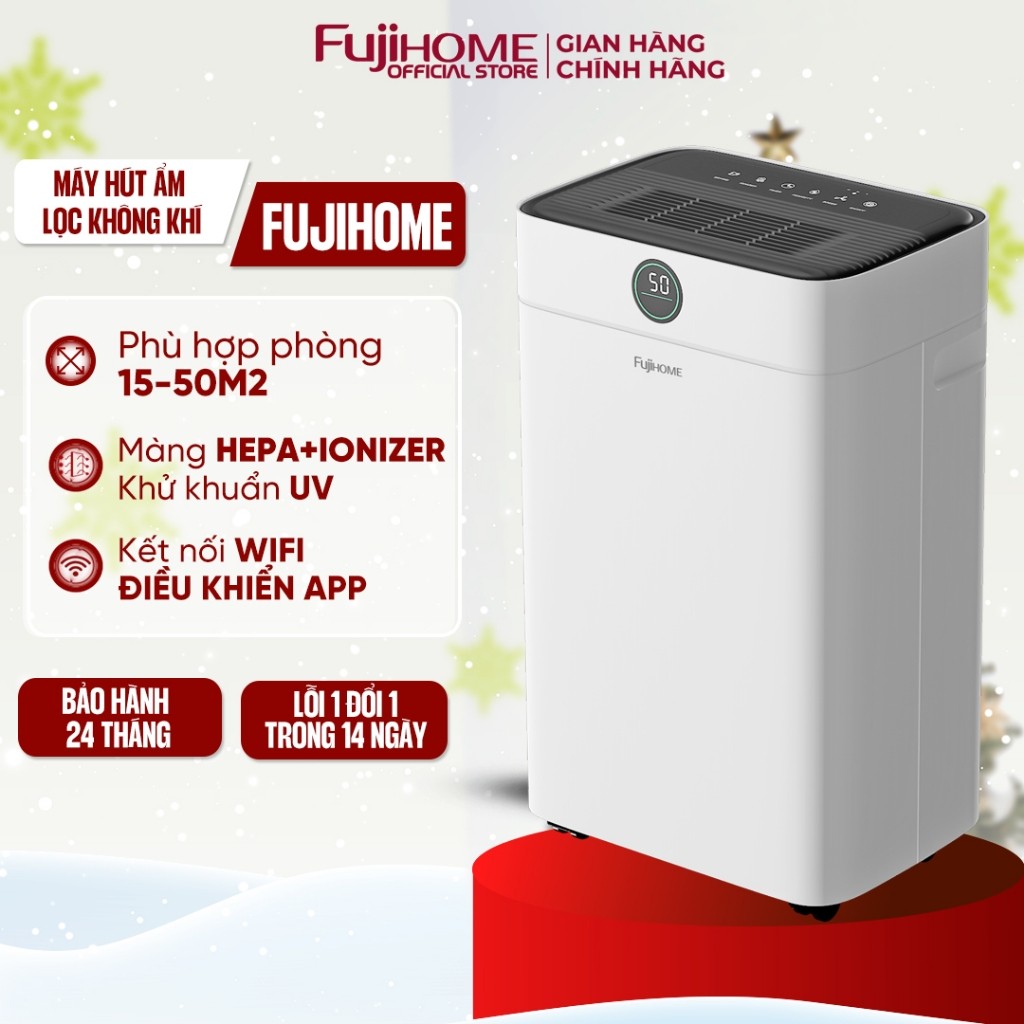 Máy hút ẩm lọc không khí 35m2 Fujihome DH18W-HEPA, kết nối Wifi điều khiển qua APP Lọc HEPA Ionizer,