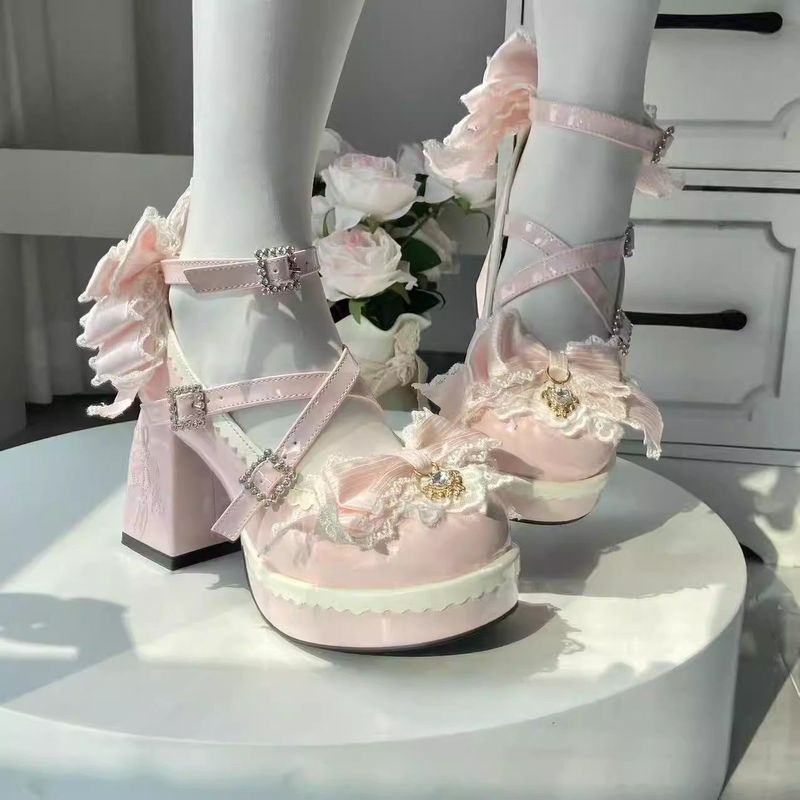 Giày Gothic Cao Gót Mary Jane lolita JK Gothic Cao Gót Nơ