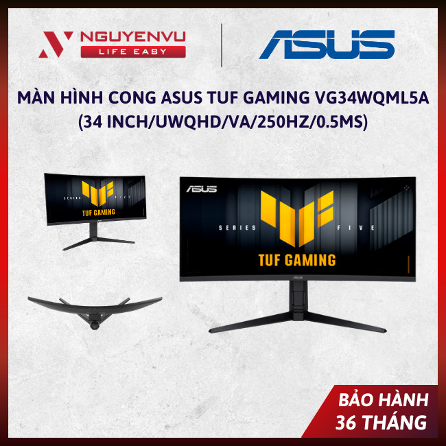 [Full Vat] Màn hình Cong ASUS TUF Gaming VG34WQML5A (34 inch/UWQHD/VA/250Hz/0.5ms) - Bảo Hành 36 Thá