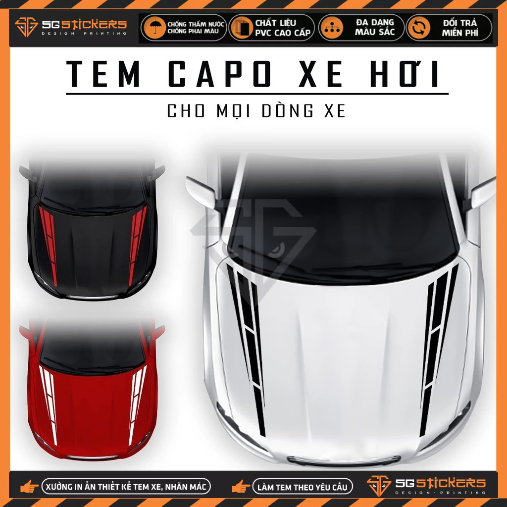 Tem Dán Nắp Capo Xe Ô Tô Xe Hơi Thiết Kế Hiện Đại | TCPOT-05 | Decal Dán Nắp Capo, Sườn Xe Oto Chống