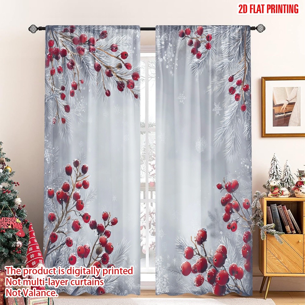 2pcs 2D flat printing Christmas Hot Curtains Winter Snowflakes Festive Ornaments (3) Digital Printed