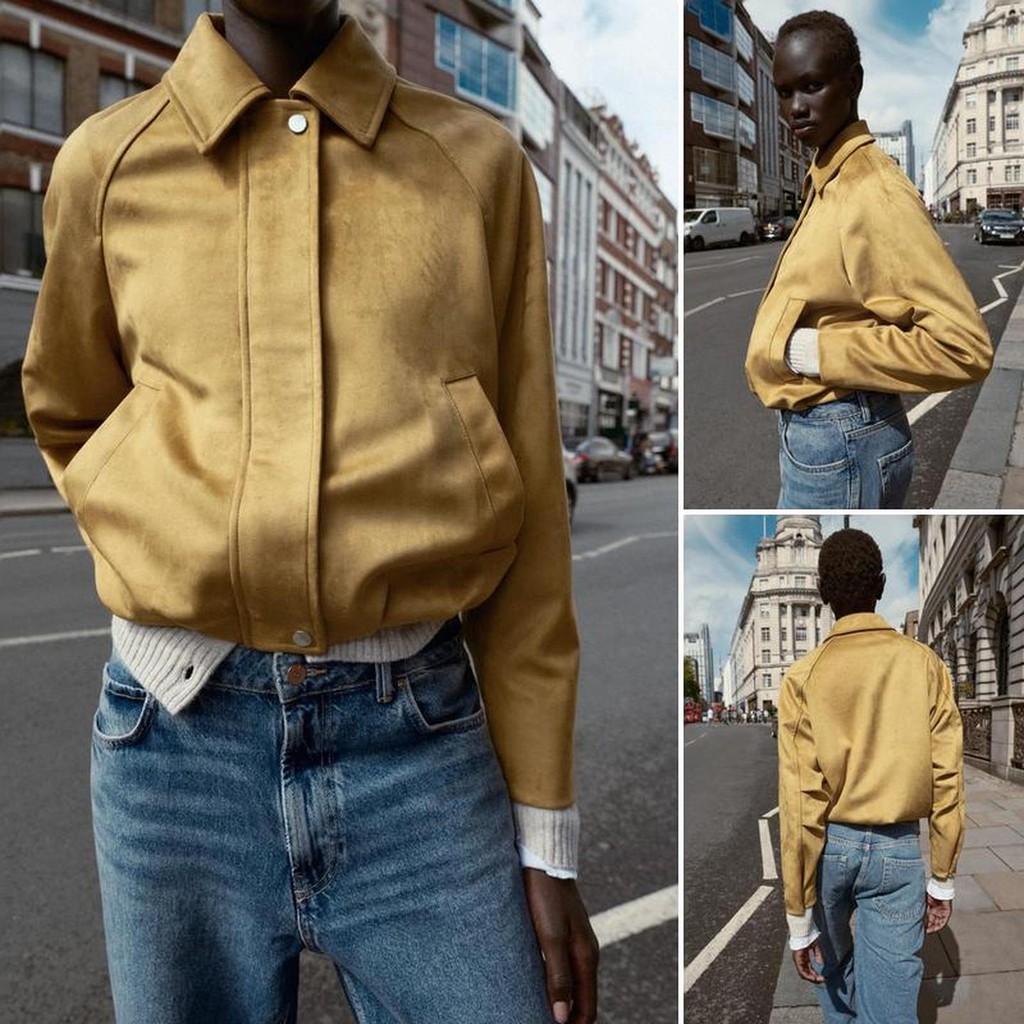 ZARA Thu Đông 2025 - Áo Khoác Bomber Da Lộn Cho Nữ