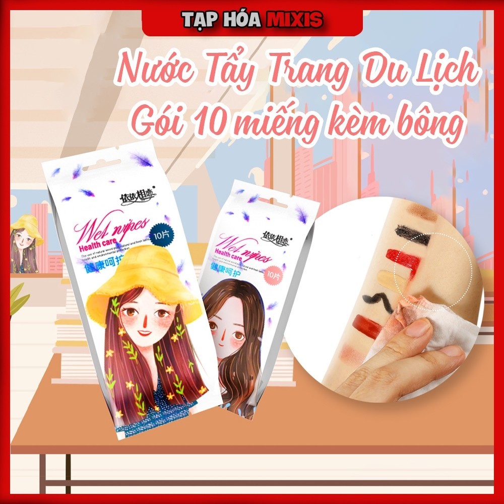 Nước tẩy trang bông tẩy trang du lịch 2 trong 1 nội địa trung gói 10 miếng Bông tẩy trang kèm nước t
