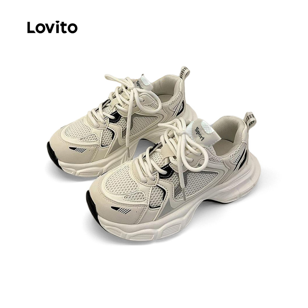 Giày sneaker Lovito màu trơn thoáng khí tăng chiều cao phong cách thường ngày cho nữ LFA40382