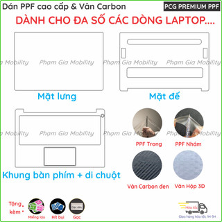 Combo trọn bộ dán PPF và Skin carbon cho mặt bàn phím (C), mặt lưng (A),mặt đế (D) cho dòng laptop (inbox trước khi đặt)