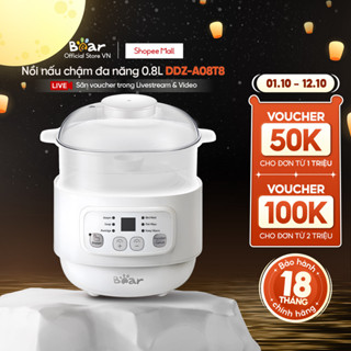 Nồi Nấu Chậm 0,8L Bear Nồi Nấu Cháo Chậm Nồi Chưng Yến Cách Thuỷ Nồi Nấu Cháo Cho Bé - Hàng Chính Hãng - BH 18 Tháng