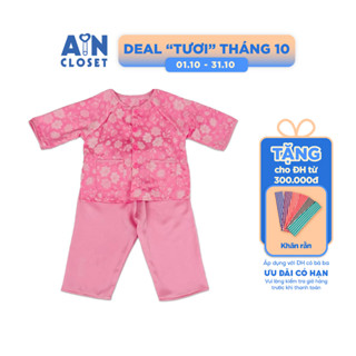 Bộ quần áo Bà ba Dài áo tay lỡ bé gái họa tiết Hoa Mộc Lan Hồng Gấm lụa - AICDBGV7UCFL - AIN Closet