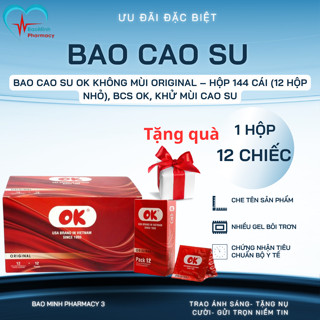 [ Che Tên] Bao cao su OK không mùi original – hộp 144 cái (12 hộp nhỏ), bcs OK, Khử Mùi Cao Su