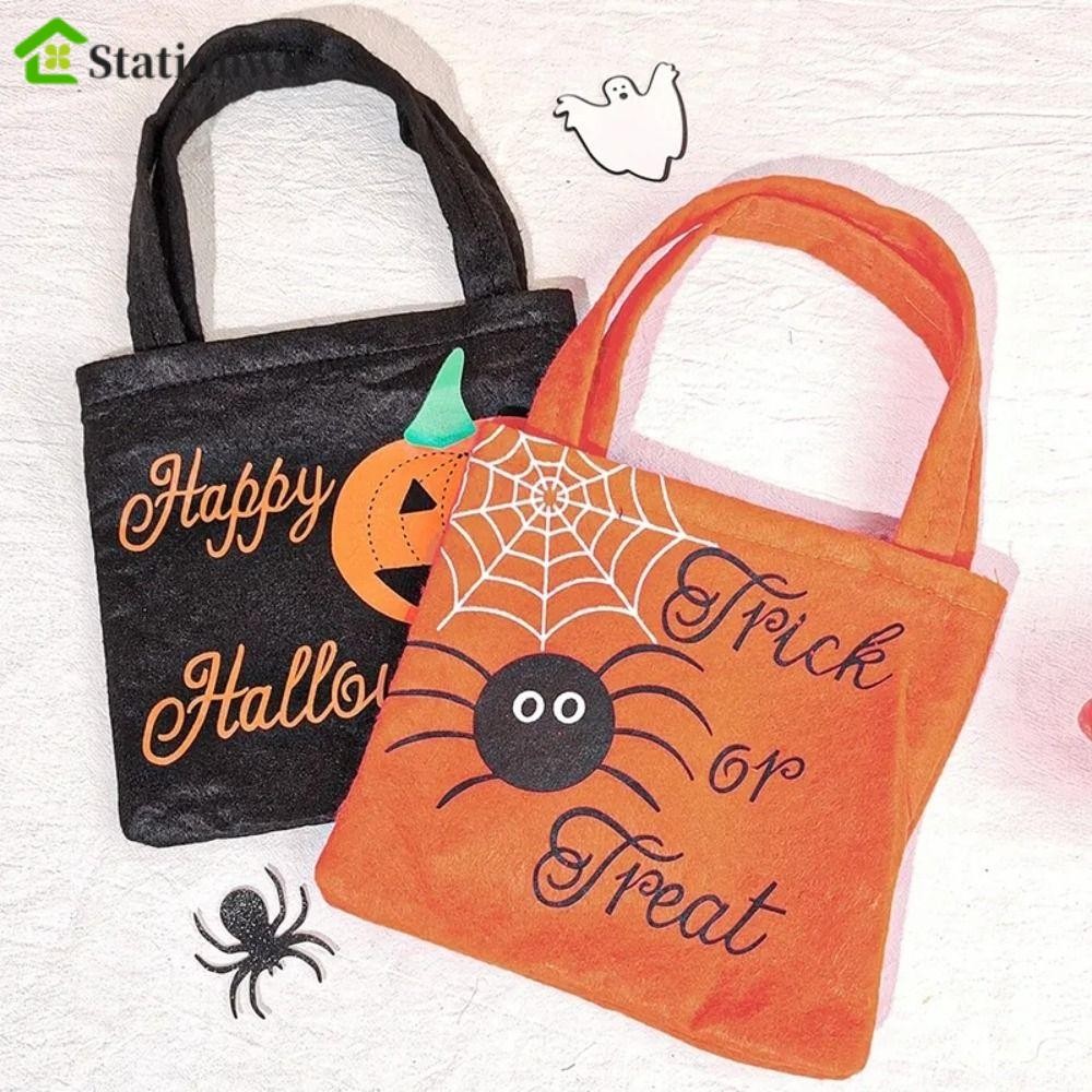 STATIONWA Túi không dệt Halloween, Bí ngô Trick or Treat Candy Storage Bucket, Túi Tote nhện dễ thươ