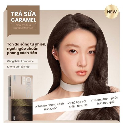 Kem nhuộm tóc tại nhà OKCS màu Nâu Sữa Caramel – Tôn da sáng tự nhiên, màu chuẩn salon. không cần tẩy, an toàn cho tóc