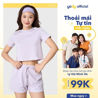 Set bộ áo croptop quần short nữ YODY  phối dây trẻ trung cotton thoáng khí WCST25S107