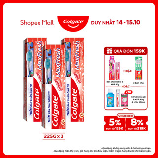 Bộ 3 Kem đánh răng Colgate MaxFresh Hương Đào Mát Lạnh 225g kèm bàn chải