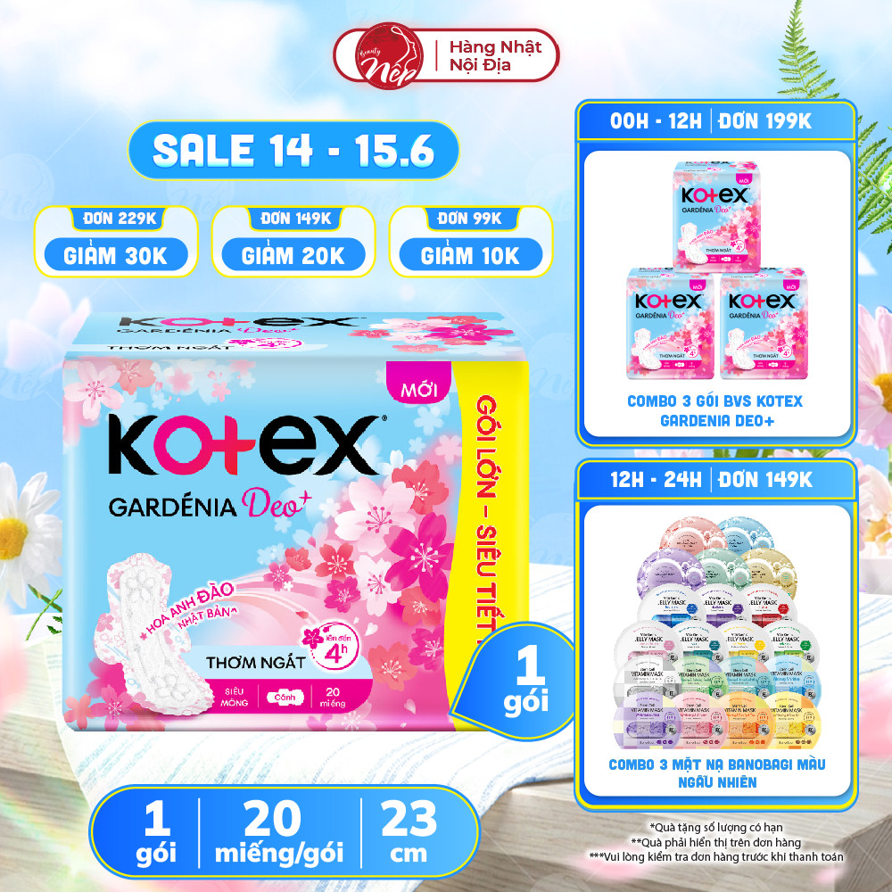Băng vệ sinh Kotex Gardenia Deo 20 miếng, siêu mỏng mặt bông mềm mại - Nepbeauty