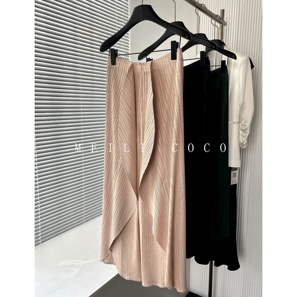 Miyake Xếp Ly Culottes Streamer Phong Cách Thời Trang Streamer Lá Quần Ống Rộng