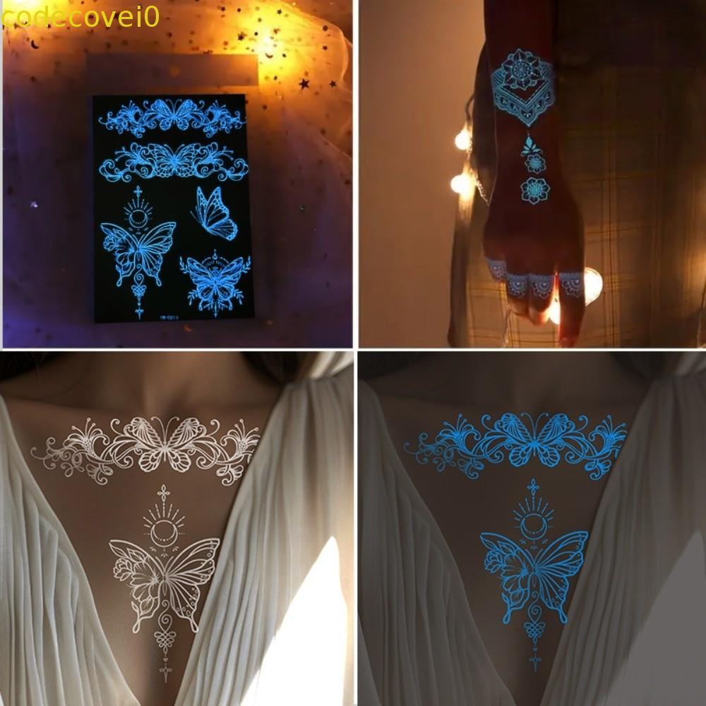 Nhãn dán hình xăm Henna dạ quang COCODECOVEI, Đề can hình xăm Henna trắng trắng, Dụng cụ cưới sáng t