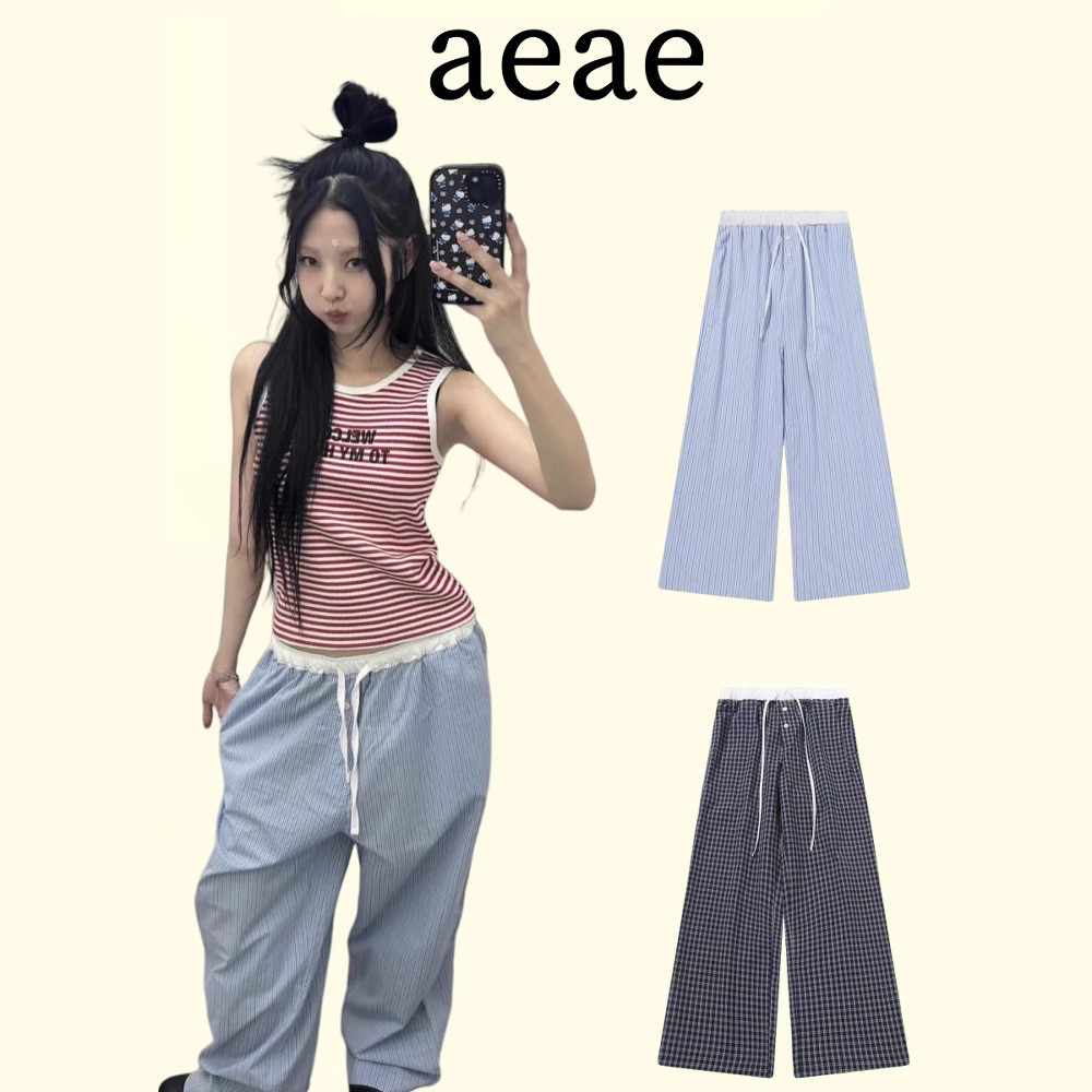 R10H South Korea aeae Women's winged trousers2025New Year's New Plaid Striped Casual Pants Slimming 
