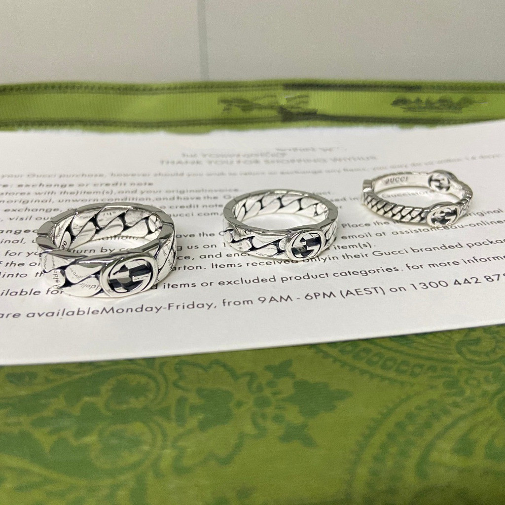 PJXN GG Ancient Home  925Silver ring Interlocking wide, medium, and narrow rings Unisex fashion ring