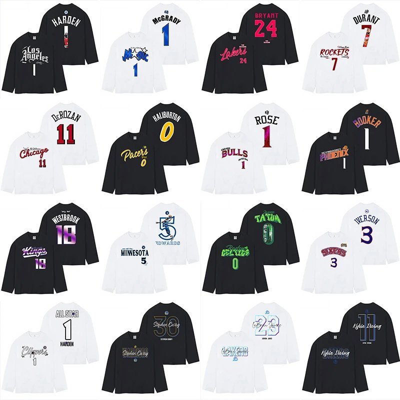Bóng Rổ Mỹ Áo Thun Dài Tay Tiêm Trực Tiếp Thủ Công Cotton Nguyên Chất Ngôi Sao NBA Durant Irving Ros