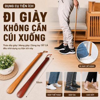 Đón Gót Giày Gỗ Dài 55cm – Cây Mang Giày, Cây Đón Gót Giày, Cây Xỏ Giày Có Dây Treo Tiện Dụng