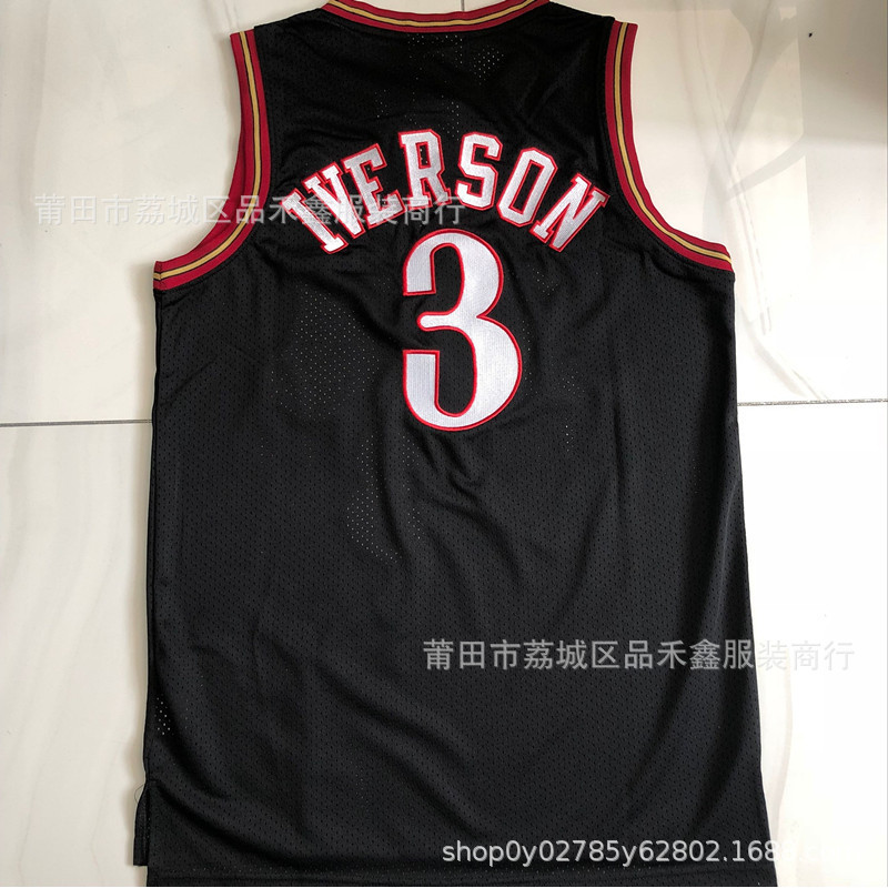 Giao hàng trong ngàyPhiladelphia 76ers 3 Iverson Iverson Iverson Retro Đen Trắng Mật Độ Hydrangea Je