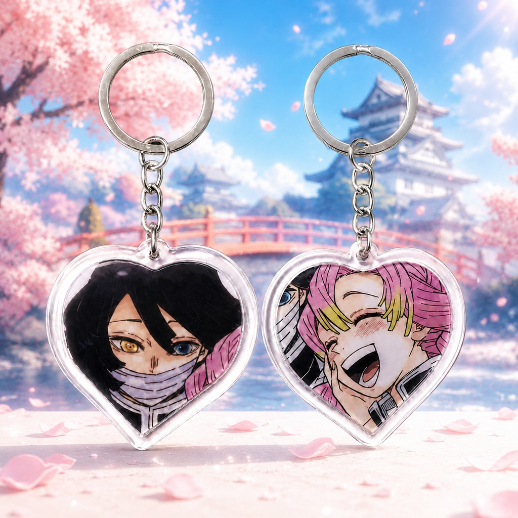 Handmade obanai and mitsuri matching keychains