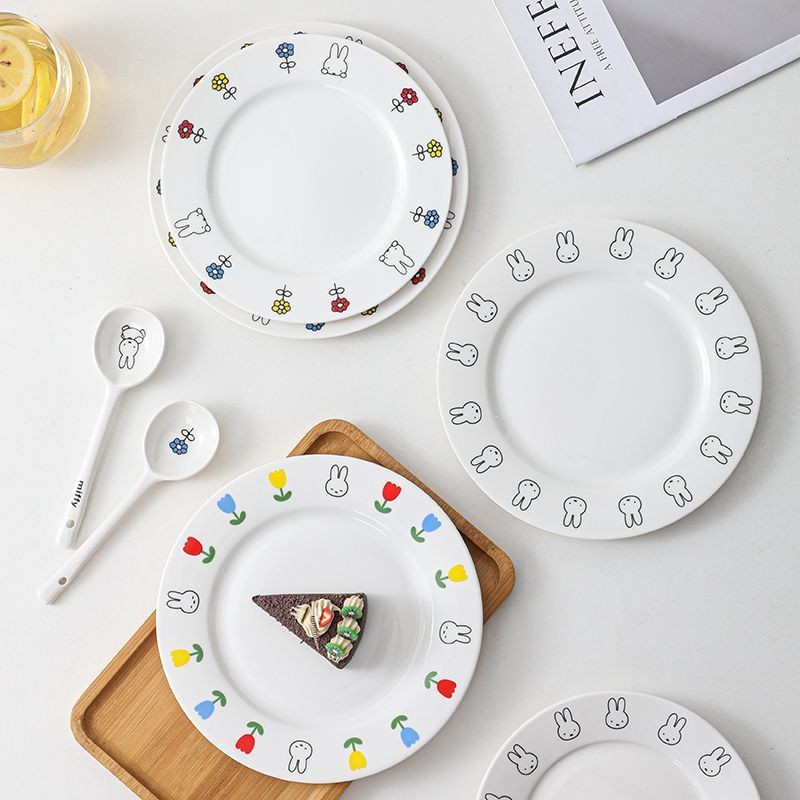 Phong Cách Nhật Bản ins Phong Cách Miffy Đĩa Nhỏ Tươi Mũ Gốm Ramen Bát Hộ Gia Đình Đĩa Bát Bộ