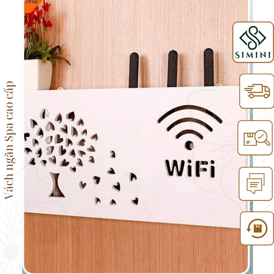 Kệ wifi treo tường hình cây lá trái tim bằng gỗ CNC,hộp đựng model wifi, hàng đẹp - Vách Ngăn Spa Ca