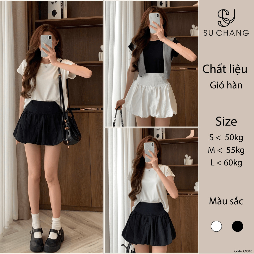 Chân Váy Bí Cạp Phẳng Gió Lì Xòe Bồng CV310 Su Chang