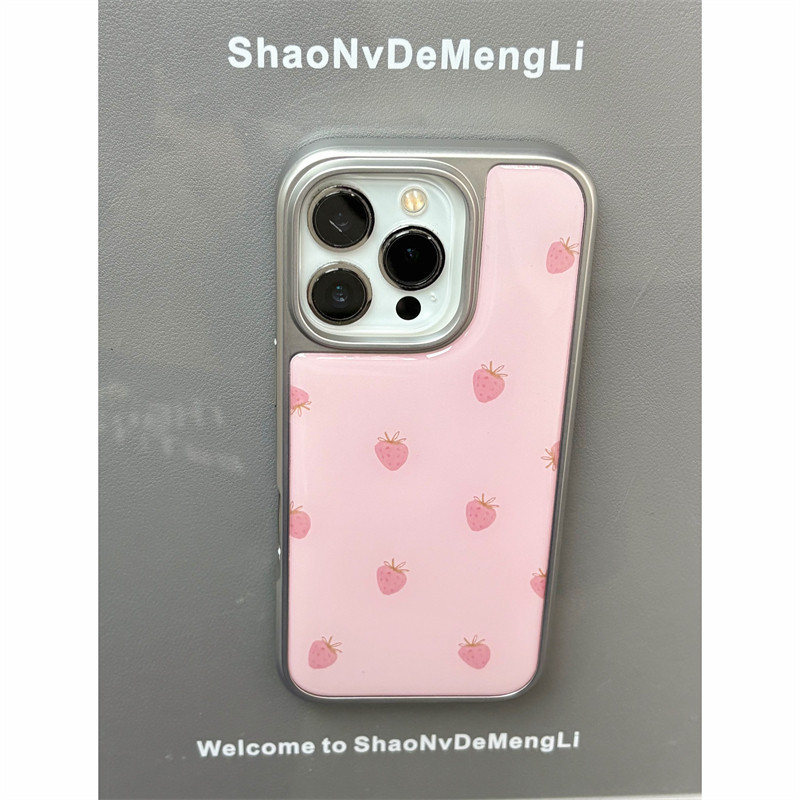 Ốp Điện Thoại Dâu Hồng Chống Rơi Cho iPhone 16 Promax 15 Promax 11 12 13 14plus 15plus 16e 16plus 15