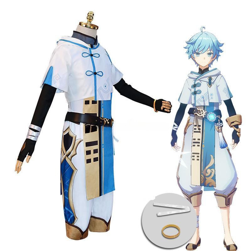 Genshin Impact Chongyun cosplay trang phục, tóc giả phù hợp cho Halloween và Giáng sinh
