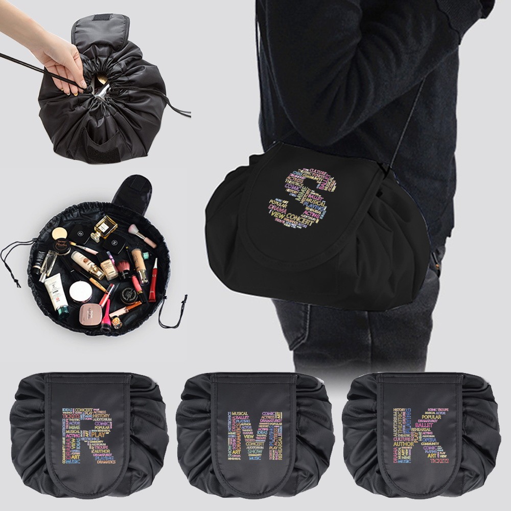 Drawstring Cosmetic Bag Storage Makeup Bag Organizer Make Up Pouch Portable Text Letter Print Toilet
