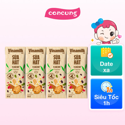 Sữa hạt 9 loại hạt Vinamilk ít dường 180ml (lốc 4 hộp)- Con Cưng