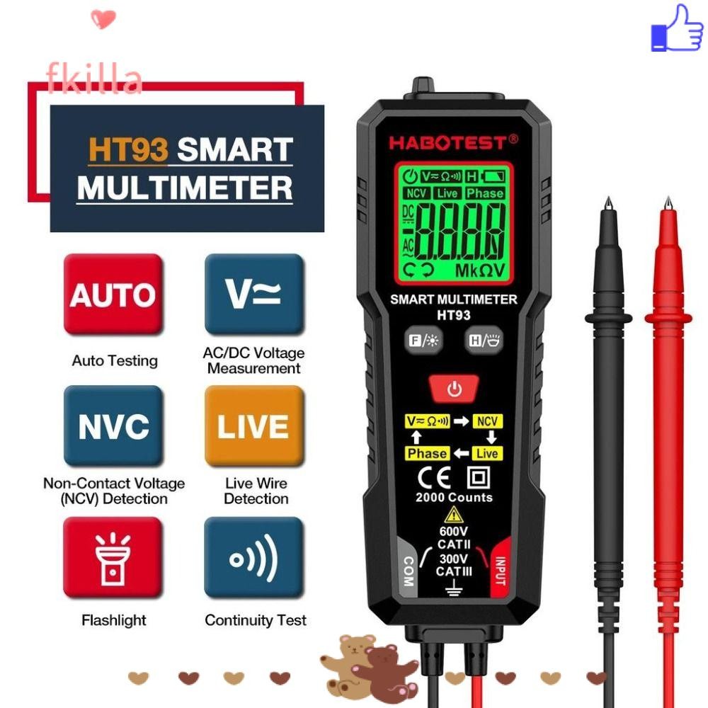 Đồng hồ vạn năng kỹ thuật số FKILLA HT93, 2000 lần kiểm tra đếm RMS đích thực, Đồng hồ đo AC / DC xo
