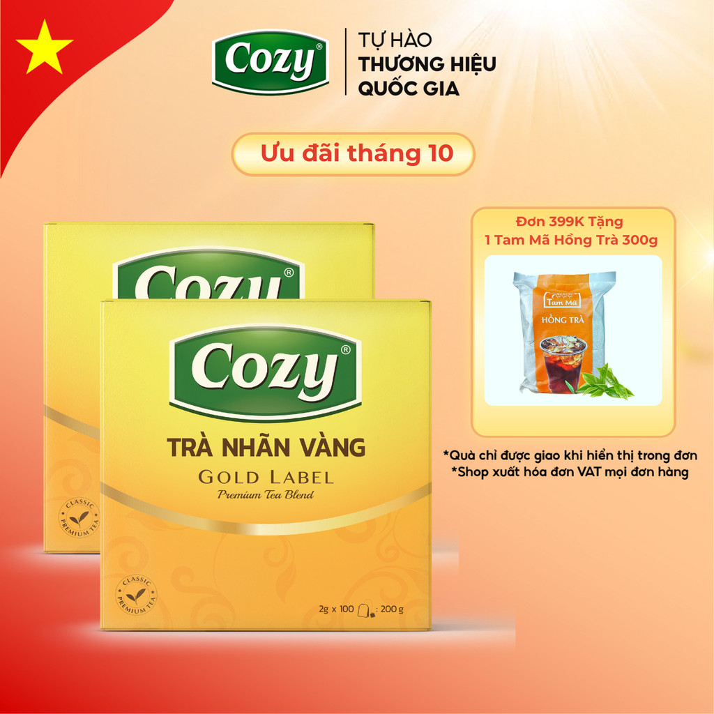 Combo Trà Đen Nhãn Vàng Cozy 100 Túi Lọc Không HS Dùng Pha Chế Trà Chanh, Trà Tắc, Trà Sữa, Trái Cây