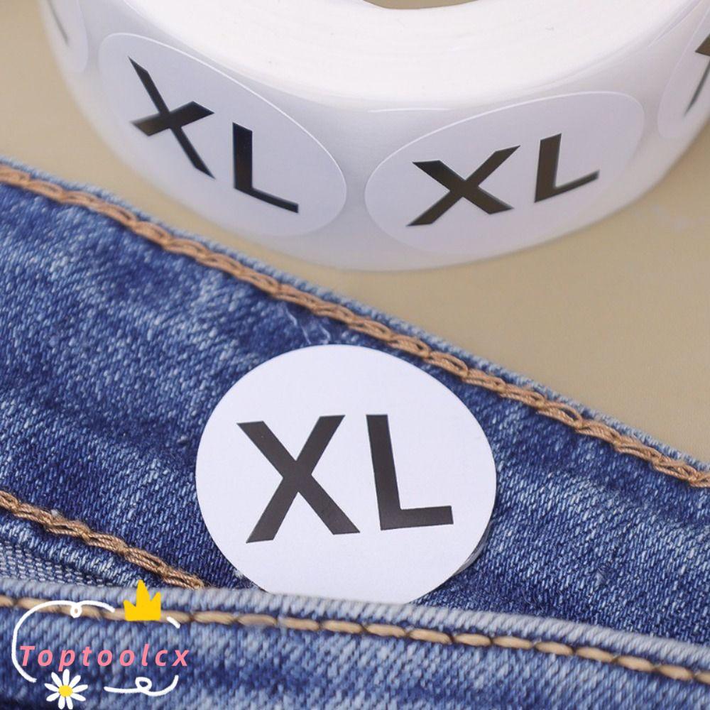 TOPTOOLCX Cuộn 500 nhãn dán size quần áo tròn, tag kích thước XS/S/M/L/XL/2XL/3XL dán niêm phong tự 